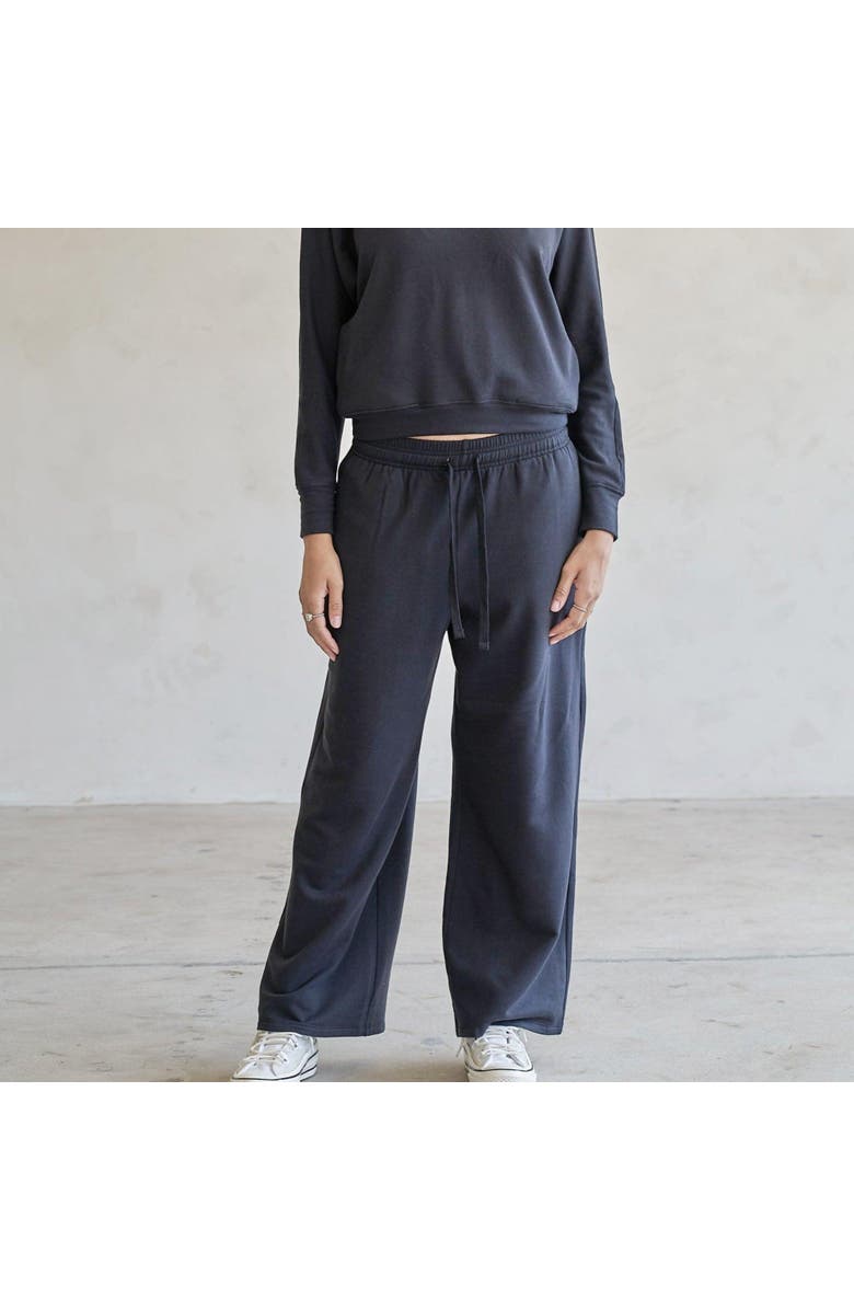 eavolu Baikal Eco-Luxe Fleece Wide-Leg Long Pant | Cloud-Soft Comfort, Alternate, color, Coal Black