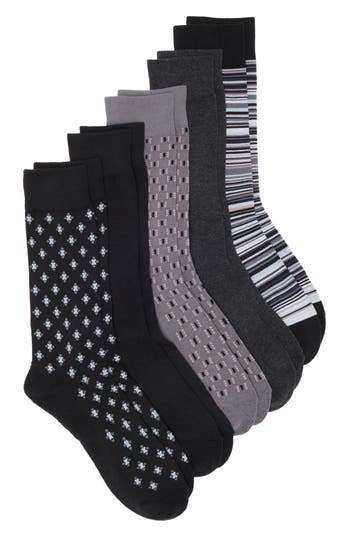Nordstrom Rack Assorted 5-pack Geo, Stripe & Solid Dress Socks In Black -grey -multi