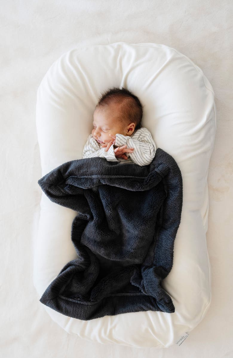 SARANONI Lush Mini Faux Fur Receiving Blanket, Alternate, color, Charcoal
