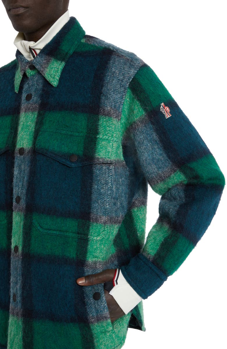 Moncler Grenoble Waier Plaid Snap-Up Shirt Jacket, Alternate, color,