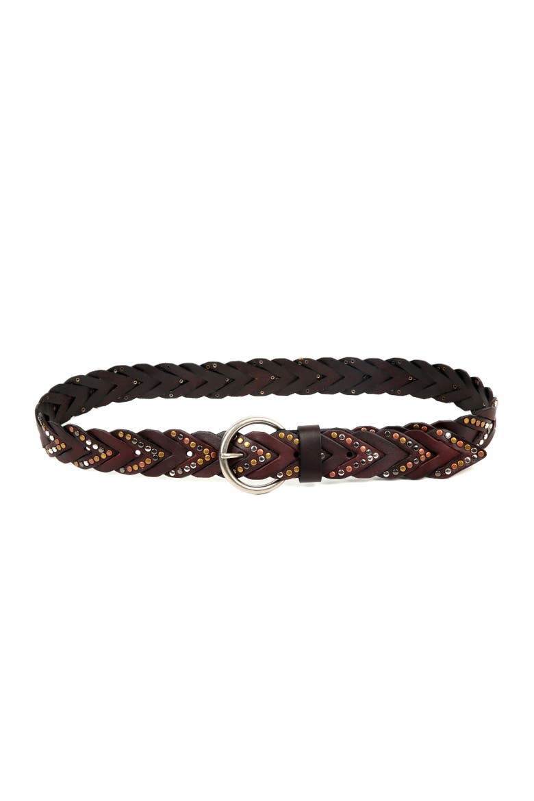 Barracuda Genuine Leather Woven Distressed Studded Belt, Alternate, color, Coffee
