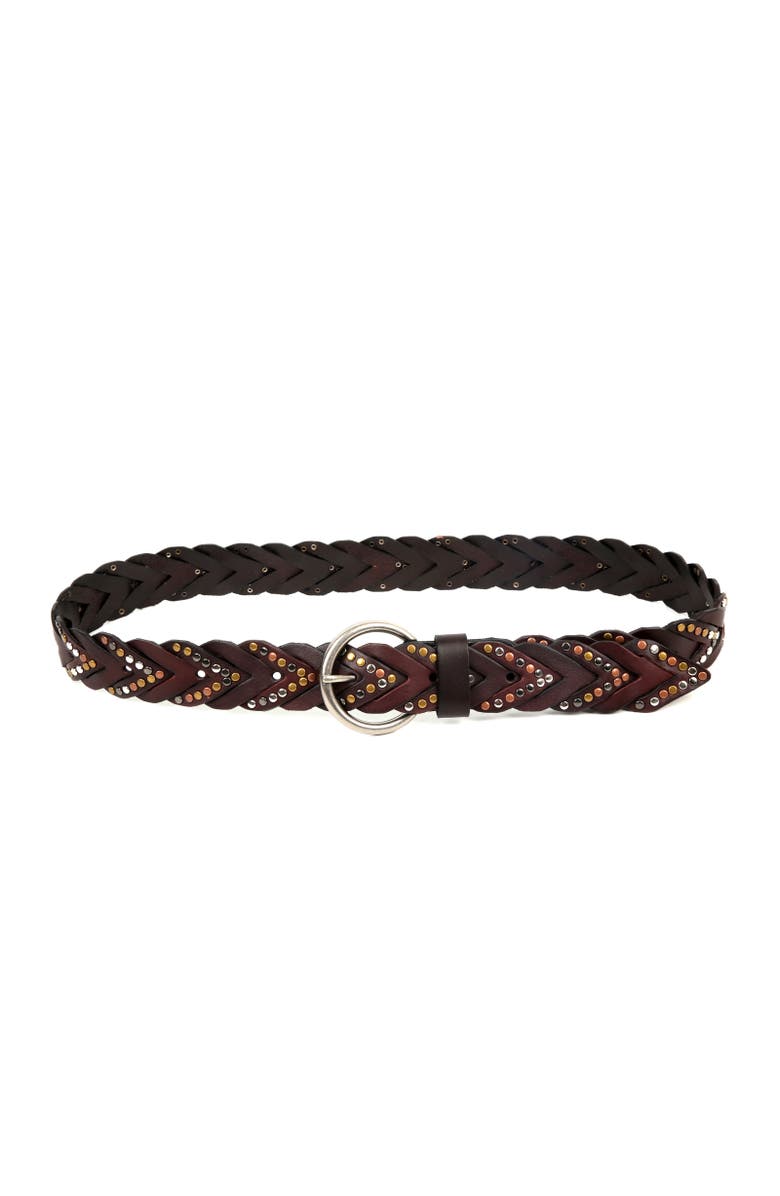 OLD TREND Barracuda Genuine Leather Woven Distressed Studded Belt, Alternate, color, Coffee