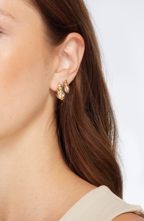 Open Edit Set Of 2 Molten Squared Huggie Hoop Earrings In Gold