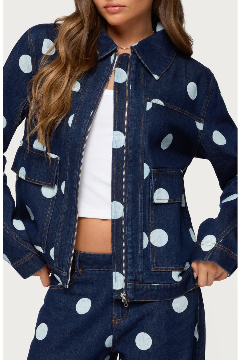Leyah Polka Dot Oversize Denim Jacket, Main, color, DARK-BLUE