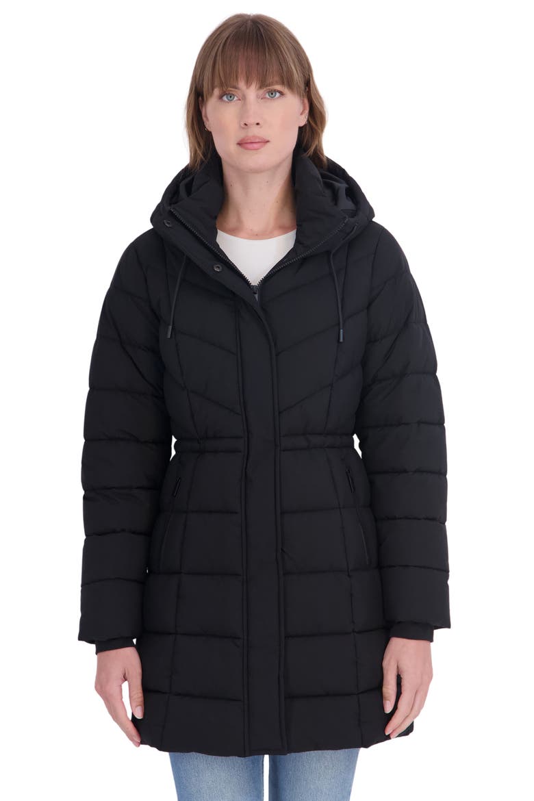 Stretch 3/4 Anorak Puffer Jacket, Alternate, color, BLACK