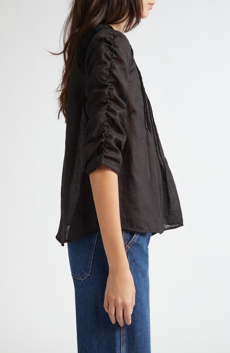 Veronica Beard Bryce Pintuck Ruched Sleeve Top, Alternate, color, Black