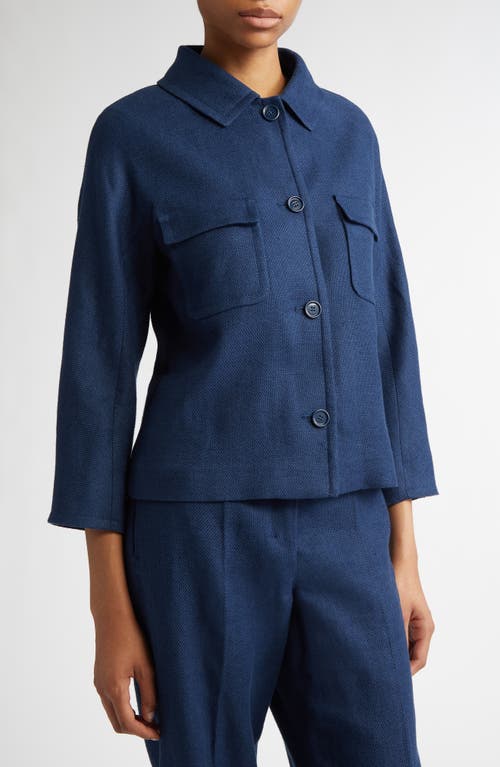 Max Mara Monia Linen Blend Crop Jacket In Navy