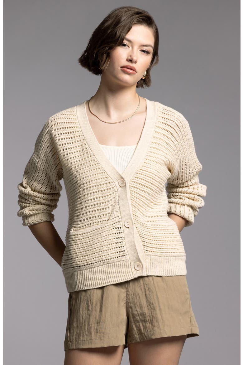 Lisette Linen & Cotton Cardigan, Alternate, color, BONE