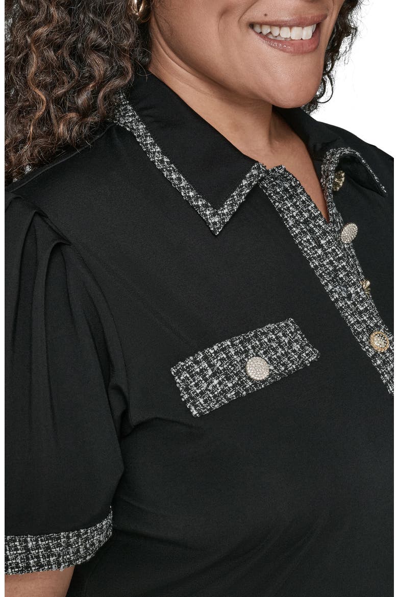 Mixed Media Metallic Tweed Top, Alternate, color, BLACK