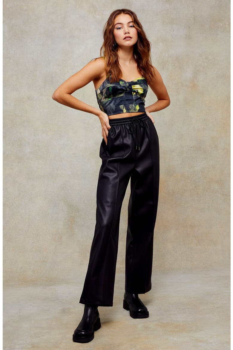 Faux Leather Straight Leg Trousers, Alternate, color, BLACK