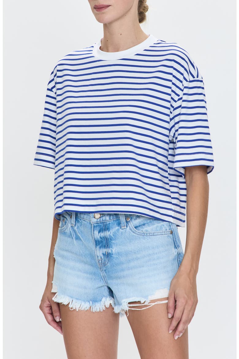 Mae Stripe Cotton Back Cutout Crop T-Shirt, Alternate, color, MARITIME WHITE STRIP