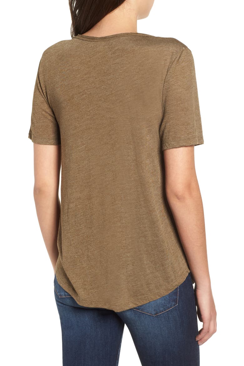 Raw Edge V-Neck Tee, Alternate, color, OLIVE ITALY