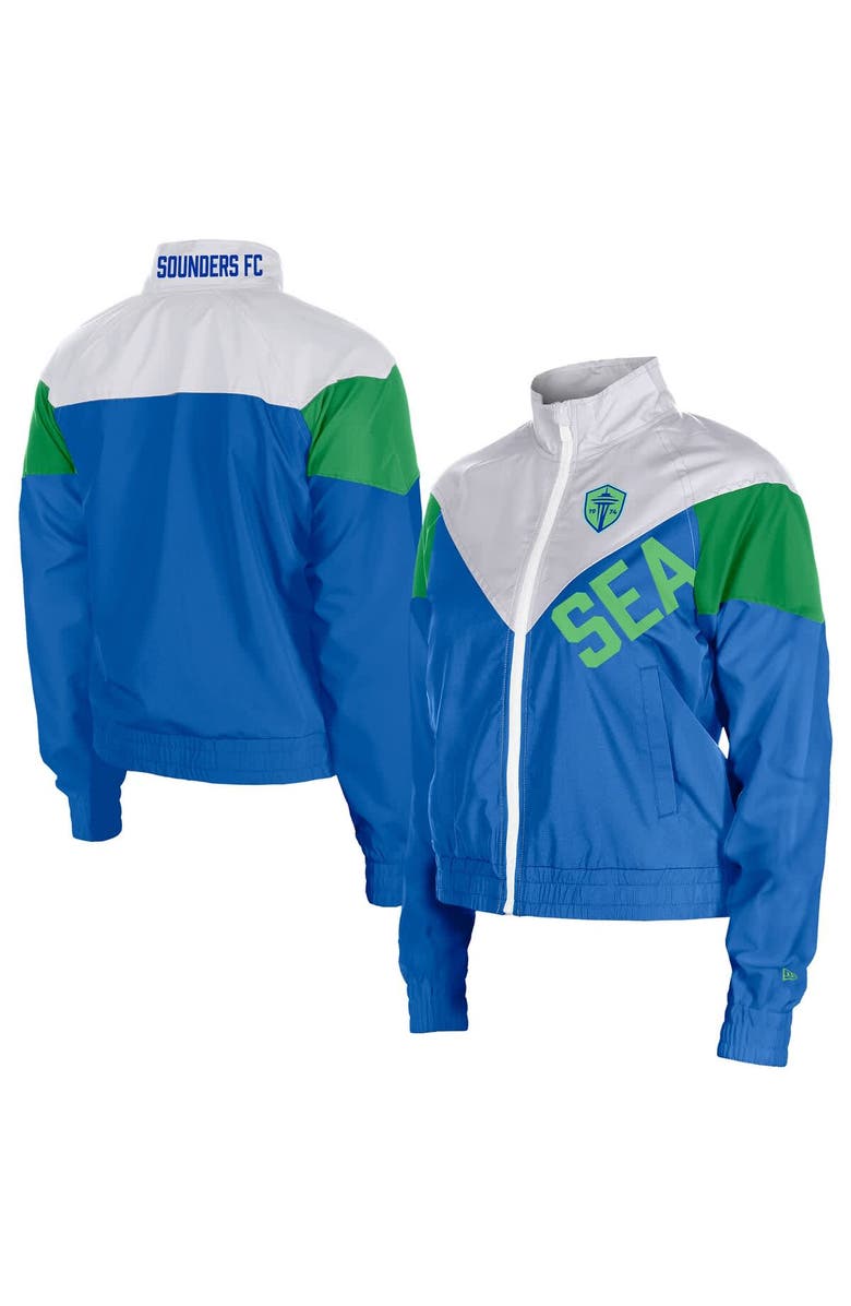 5TH AND OCEAN BY NEW ERA Women's 5th & Ocean by New Era  Blue Seattle Sounders FC Leisure Cropped Full-Zip Windbreaker Jacket, Main, color, Blue