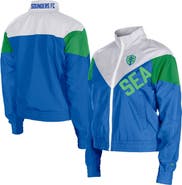 5TH AND OCEAN BY NEW ERA Women's 5th & Ocean by New Era  Blue Seattle Sounders FC Leisure Cropped Full-Zip Windbreaker Jacket
