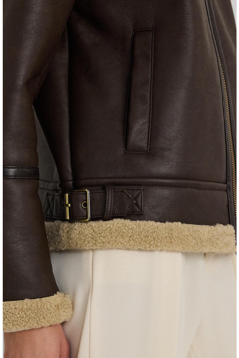 Faux Leather & Faux Shearling Bomber Jacket, Alternate, color, CIRCUIT BROWN