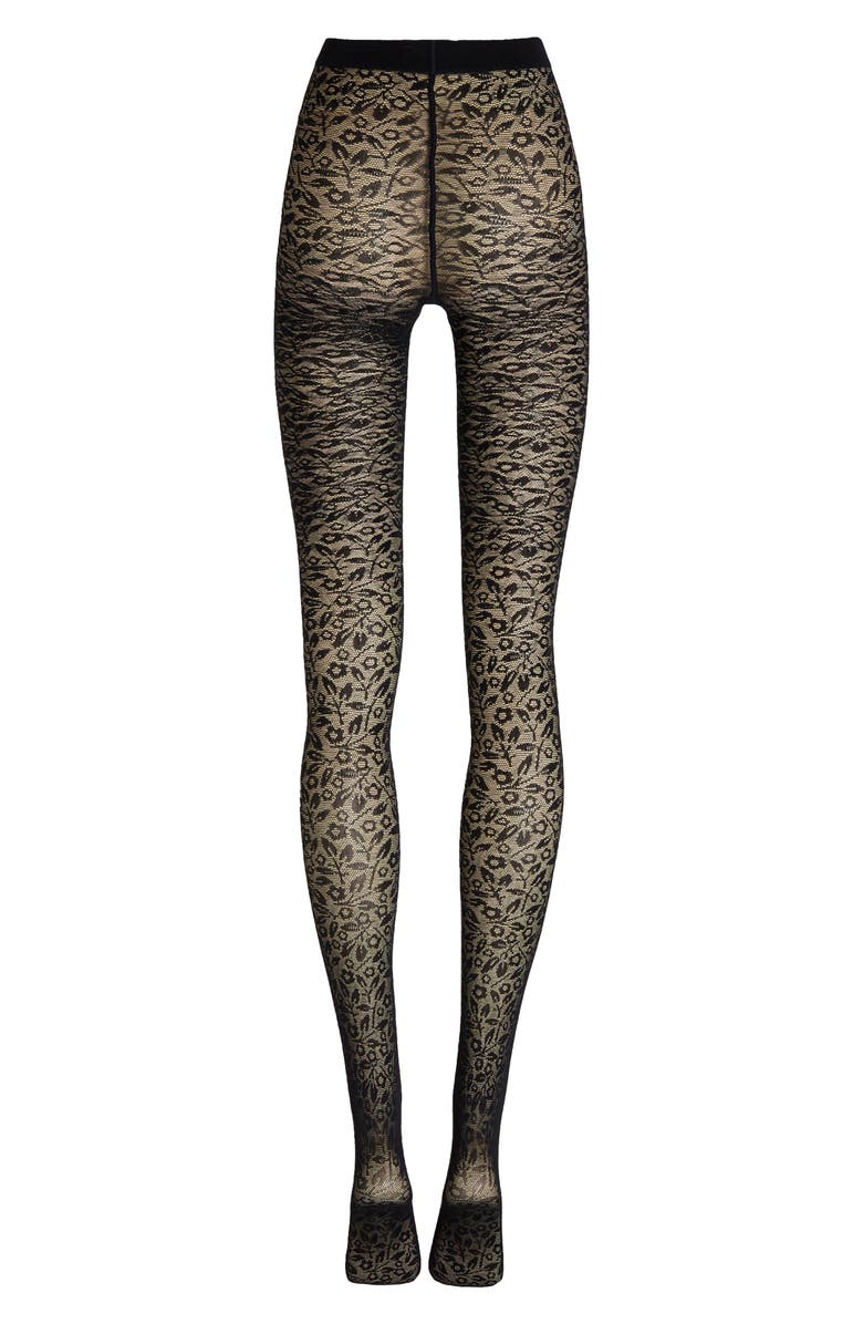 Wolford Bouquet Tights, Alternate, color, Black