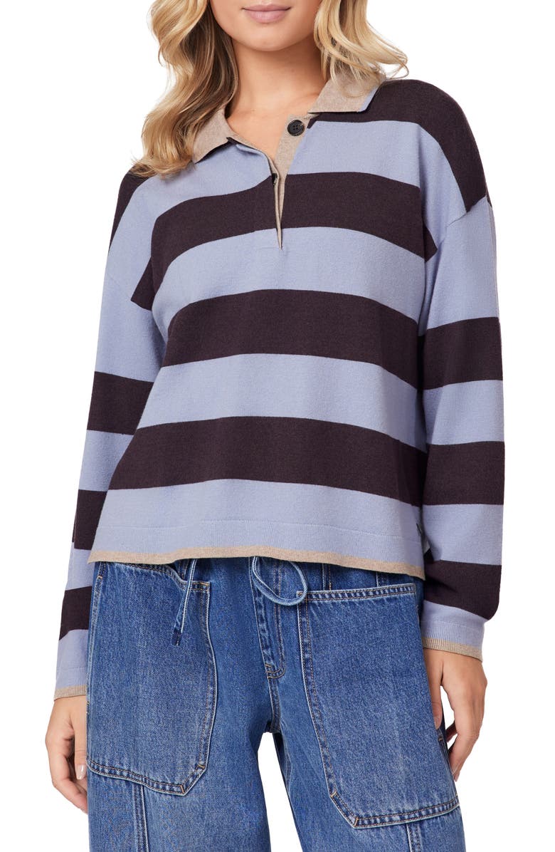 Scotch & Soda Stripe Polo Sweater, Main, color, Eventide / Seal Brown