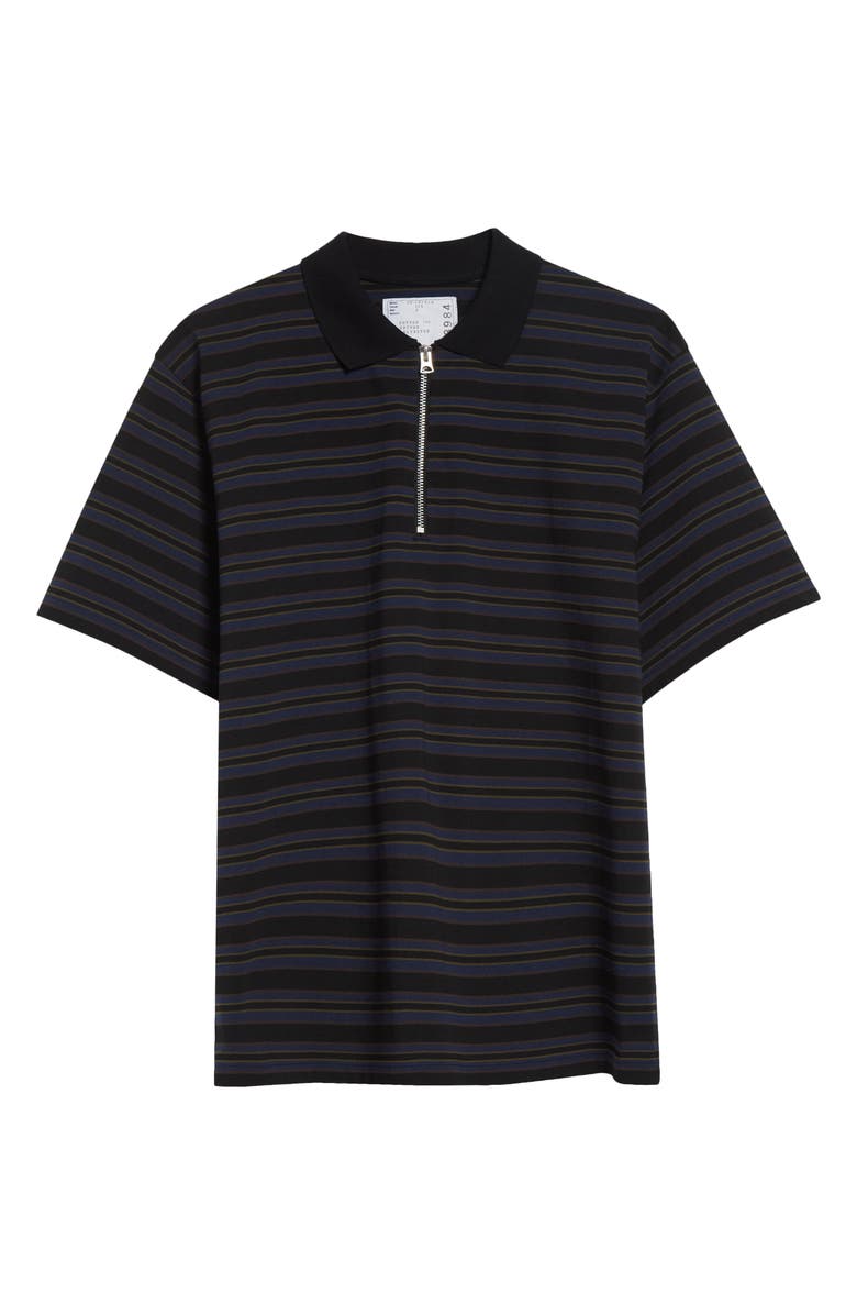 Sacai Horizontal Stripe Quarter Zip Polo, Main, color, Black/ Navy
