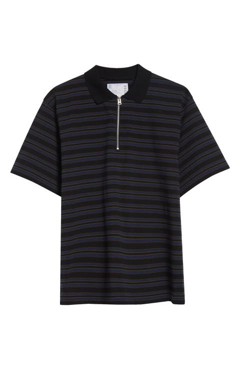 Horizontal Stripe Quarter Zip Polo