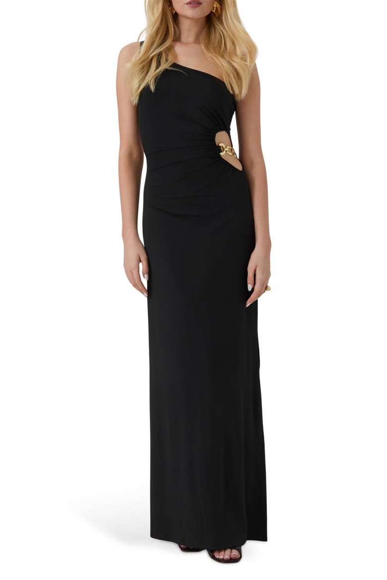 Jazlyn One Shoulder Gown, Main, color, JBLACK-BLACK