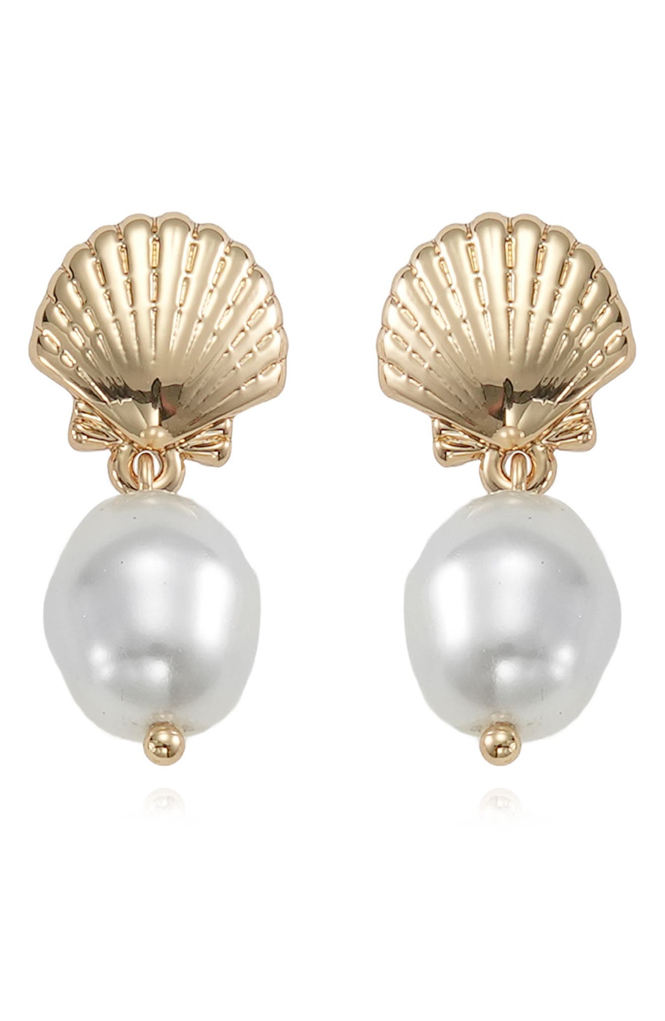 Ettika Shell Faux Pearl Drop Earrings (Women) | Nordstromrack