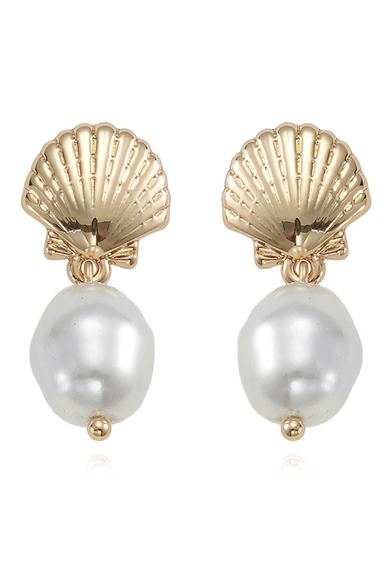 Shell Faux Pearl Drop Earrings, Alternate, color, GOLD