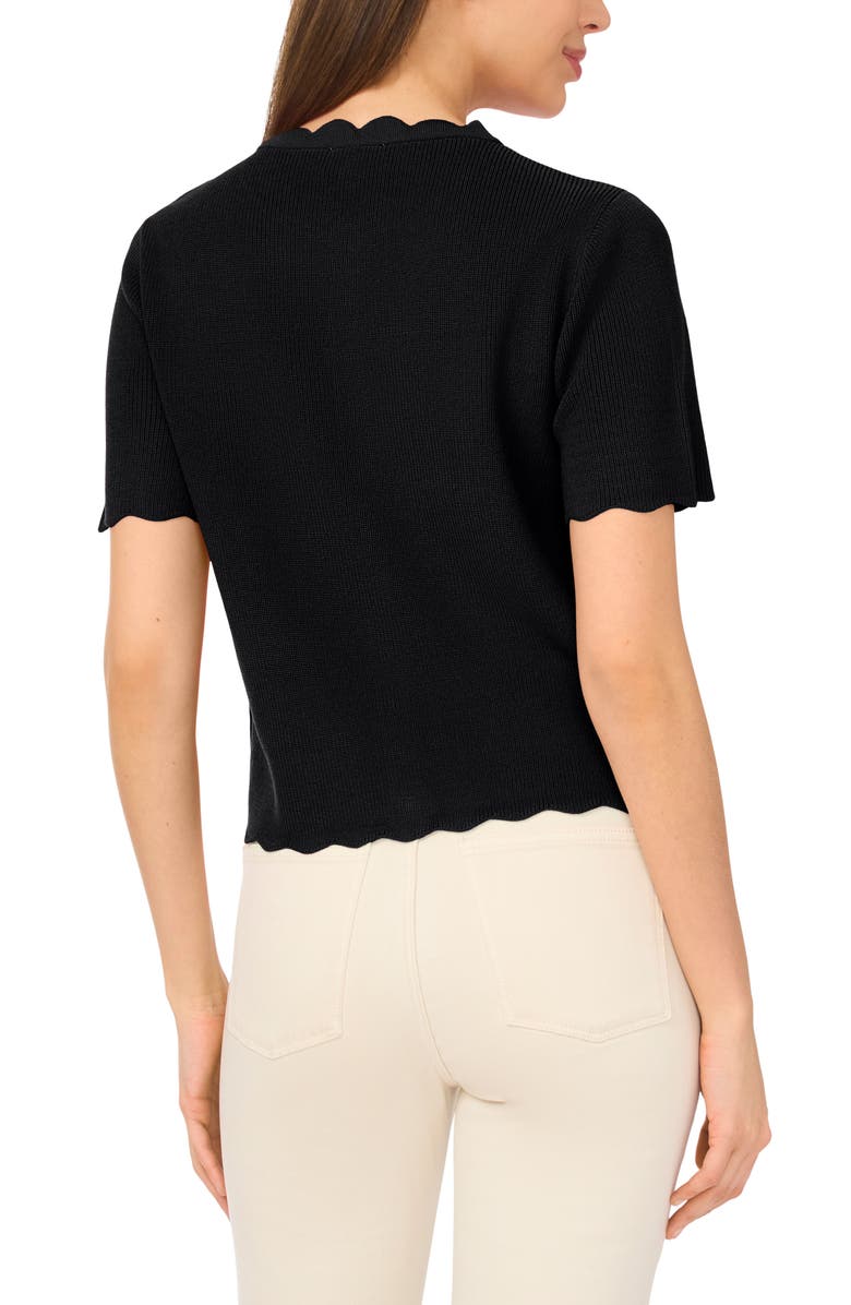 CeCe Scallop Edge Short Sleeve Cardigan, Alternate, color, Rich Black