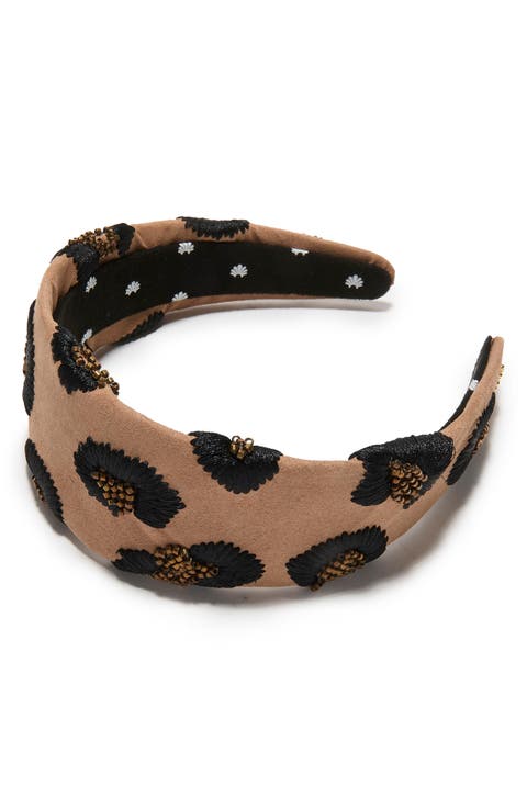 Brigitte Embellished Leopard Faux Suede Headband