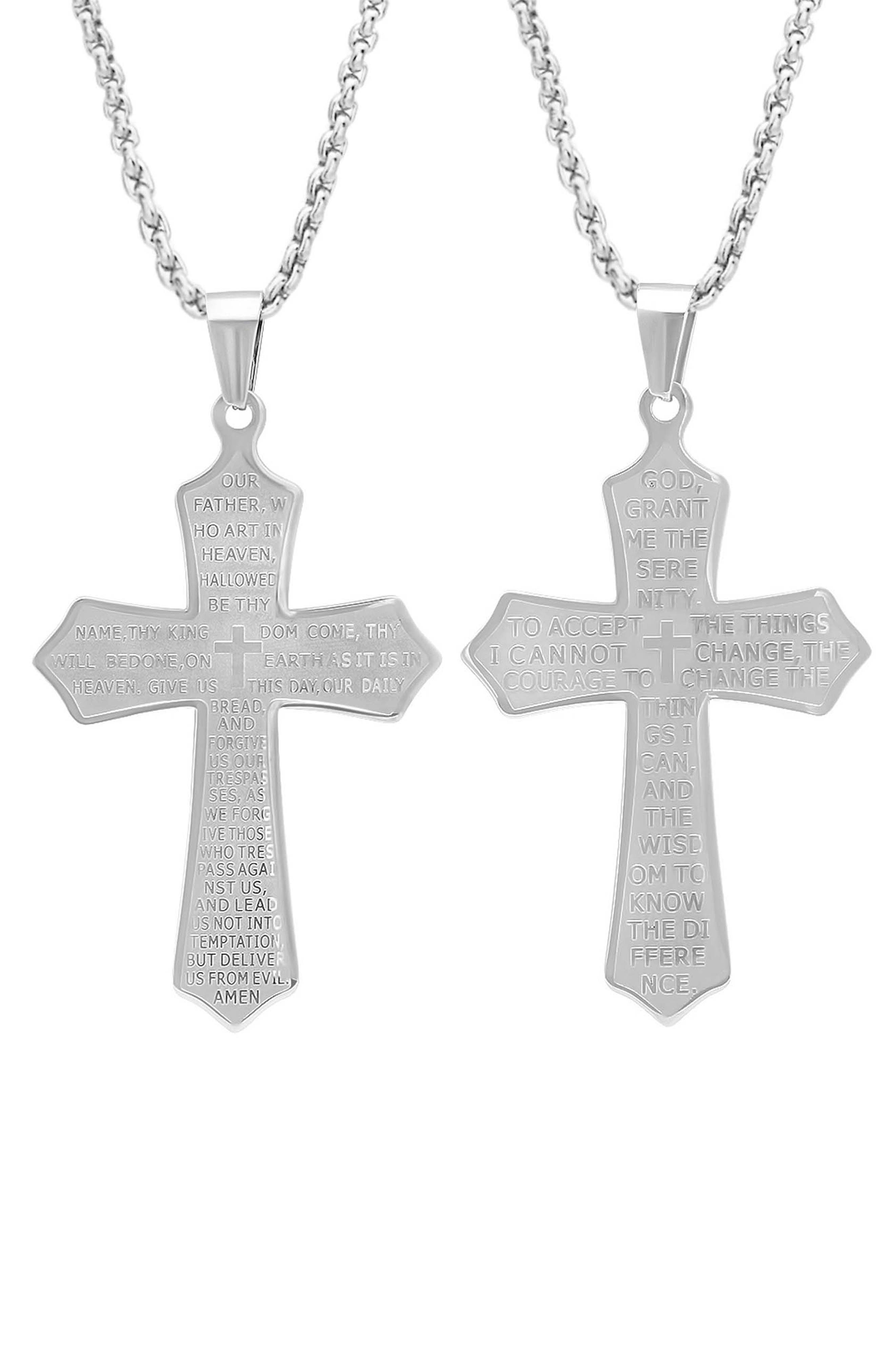 Stainless Steel Double Sided Prayer Cross Pendant