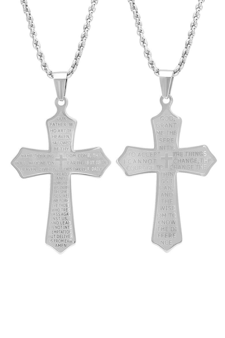 Stainless Steel Double Sided Prayer Cross Pendant, Main, color, SILVER