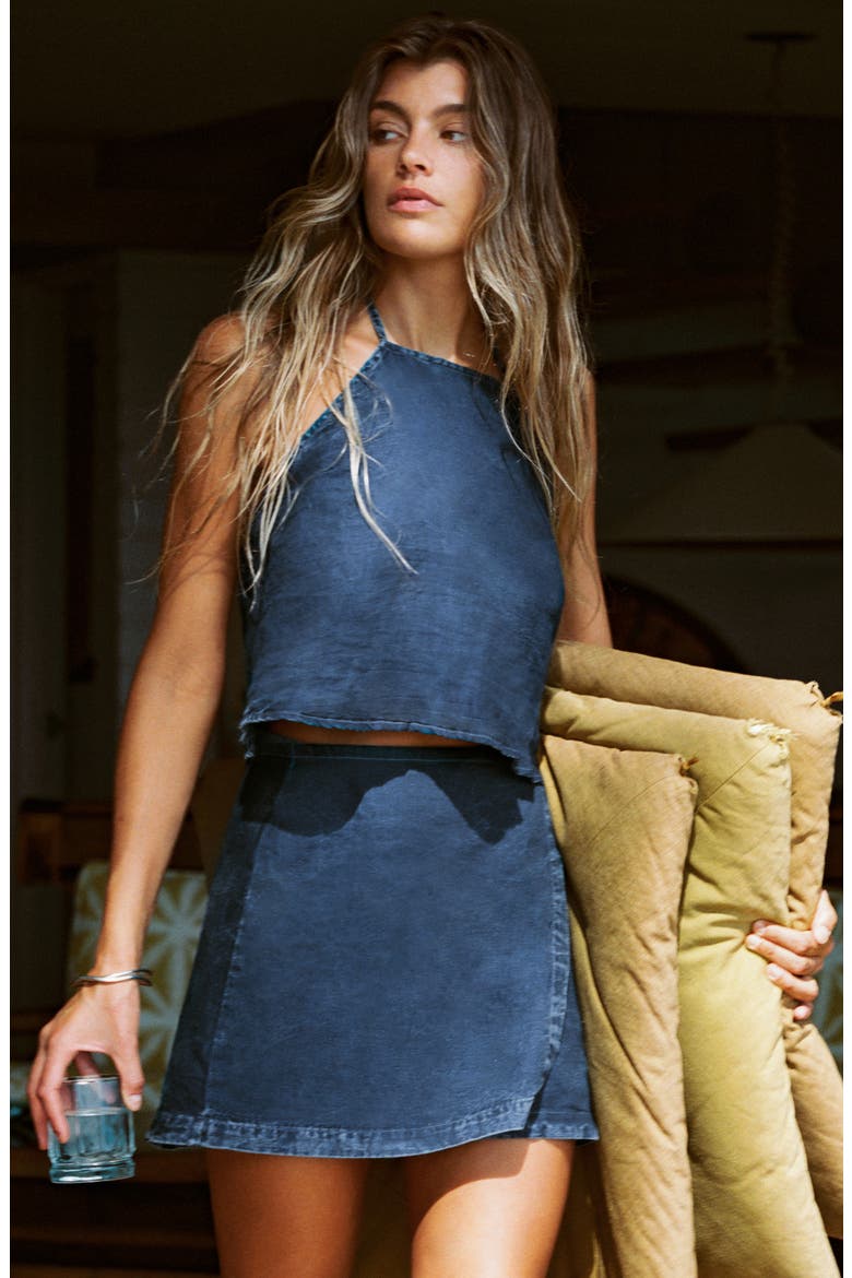 Willa Wrap Denim Cover-Up Miniskirt, Alternate, color, INDIGO