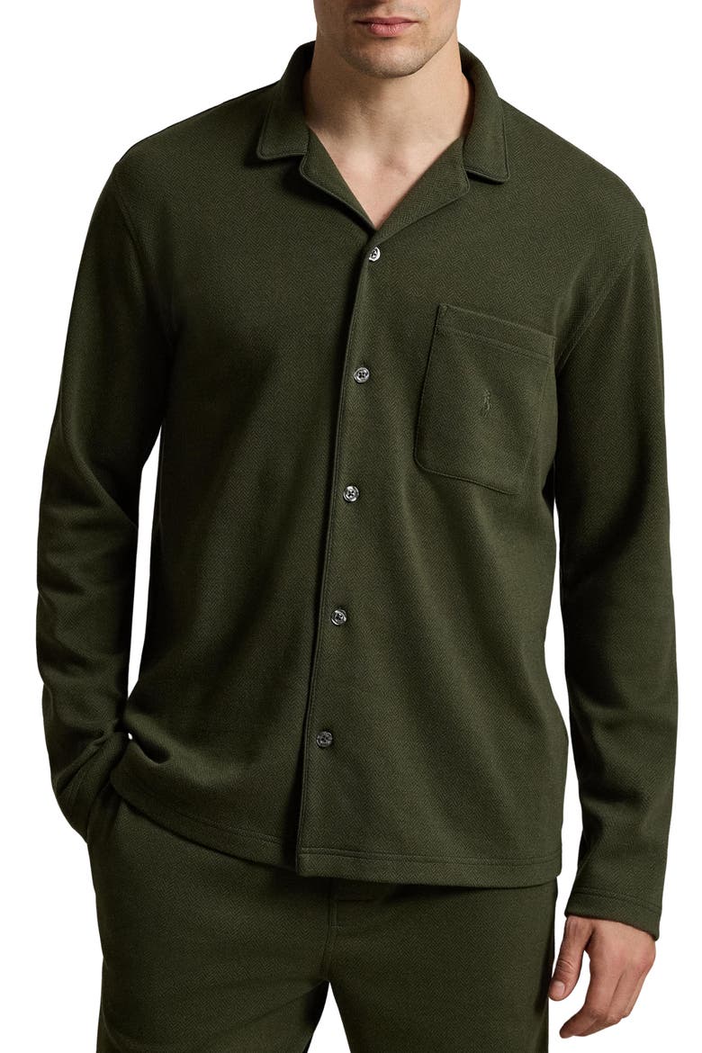 Herringbone Twill Pajama Top, Main, color, EQUESTRIAN HERRINGBONE GREEN