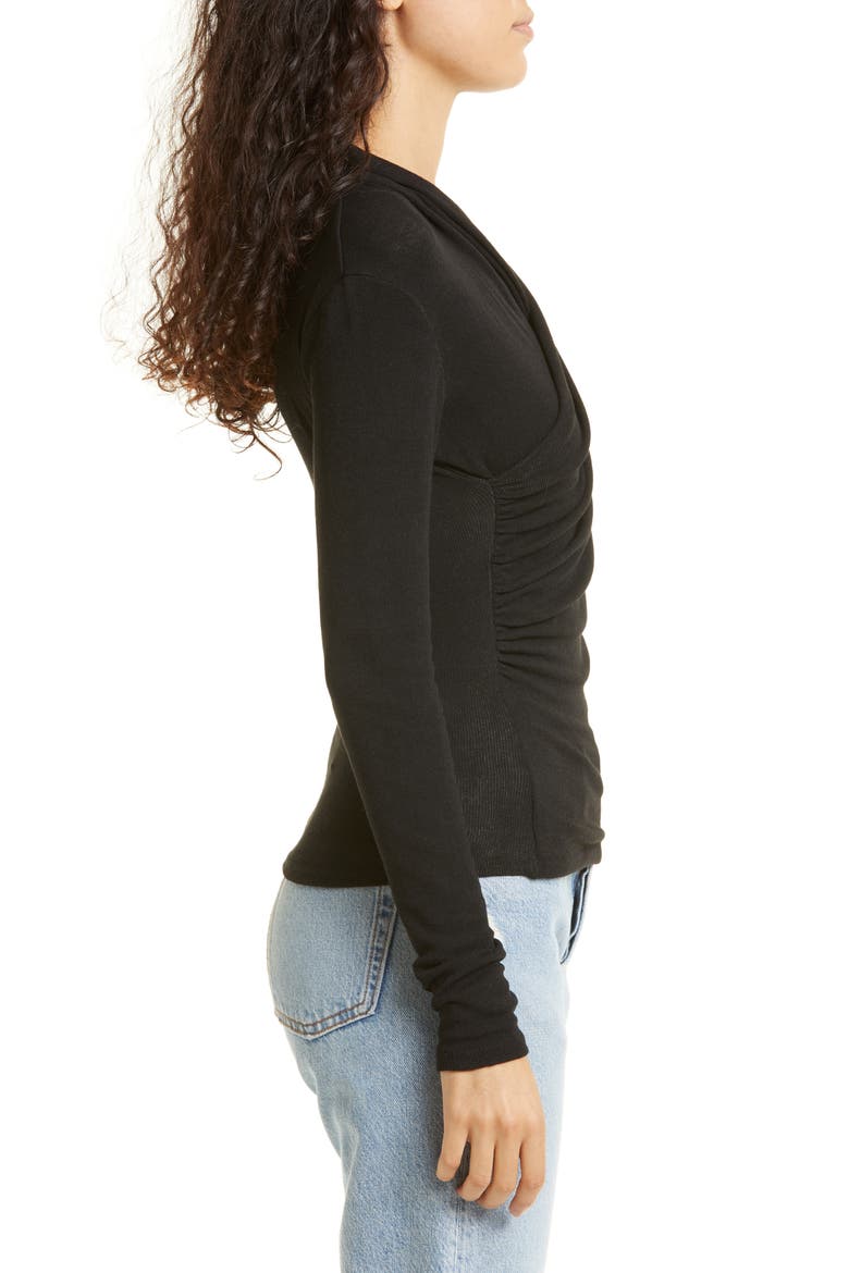 Wrap Front Long Sleeve Knit Top, Alternate, color, BLACK