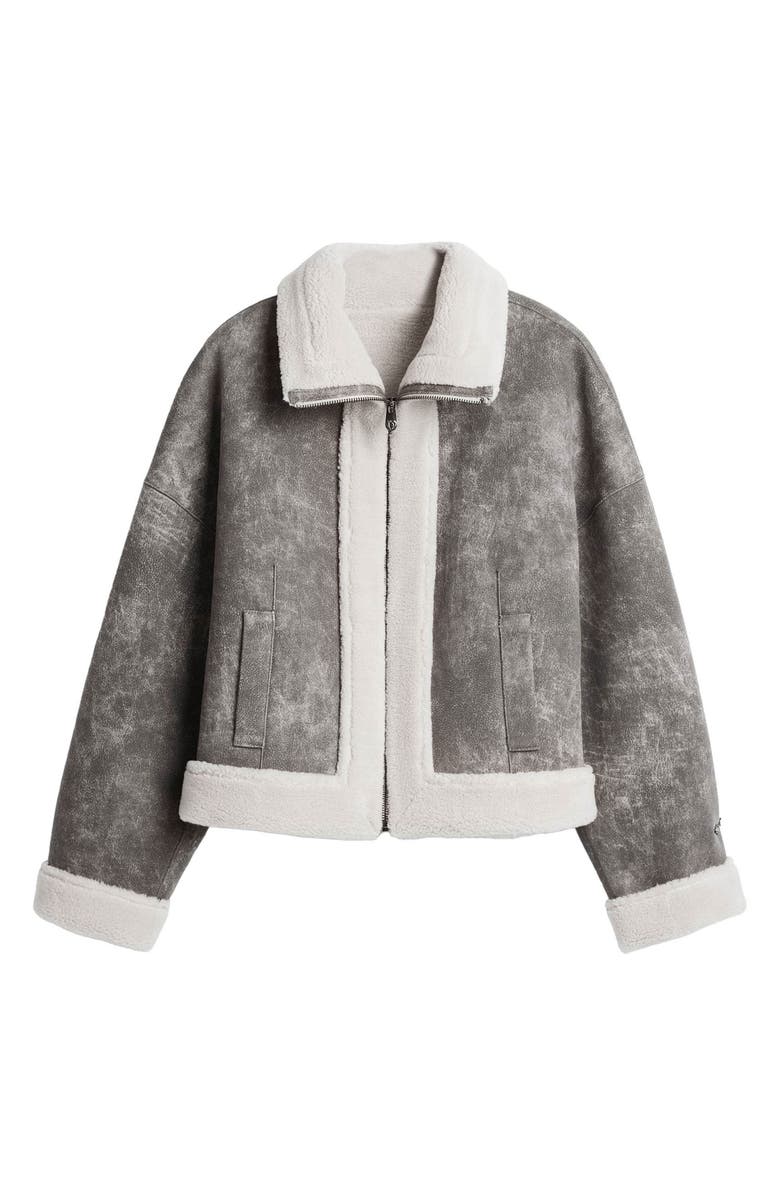 Desigual Mixed Media Faux Leather Jacket with Faux Shearling Trim, Alternate, color, Beige