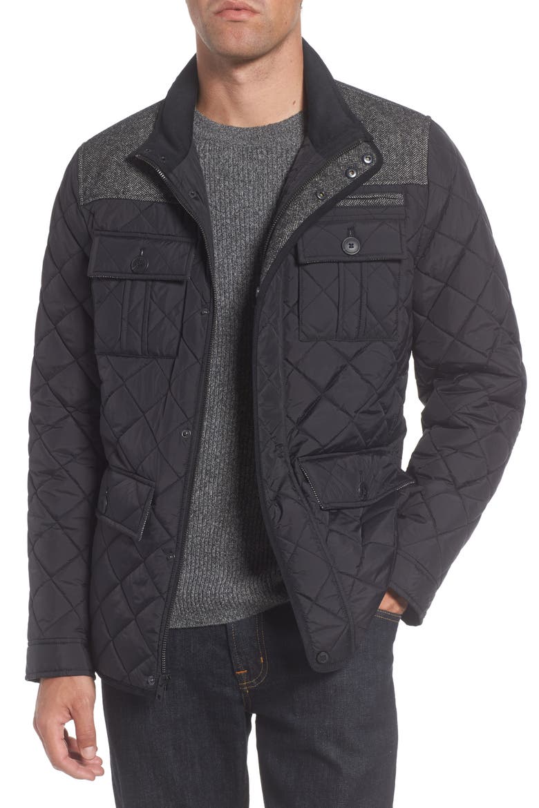 Diamond Quilted Full Zip Jacket, Main, color, BLACK