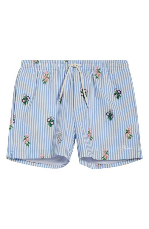 Pacsun Embroidered Bouquet 4.5-inch Swim Trunks In Blue