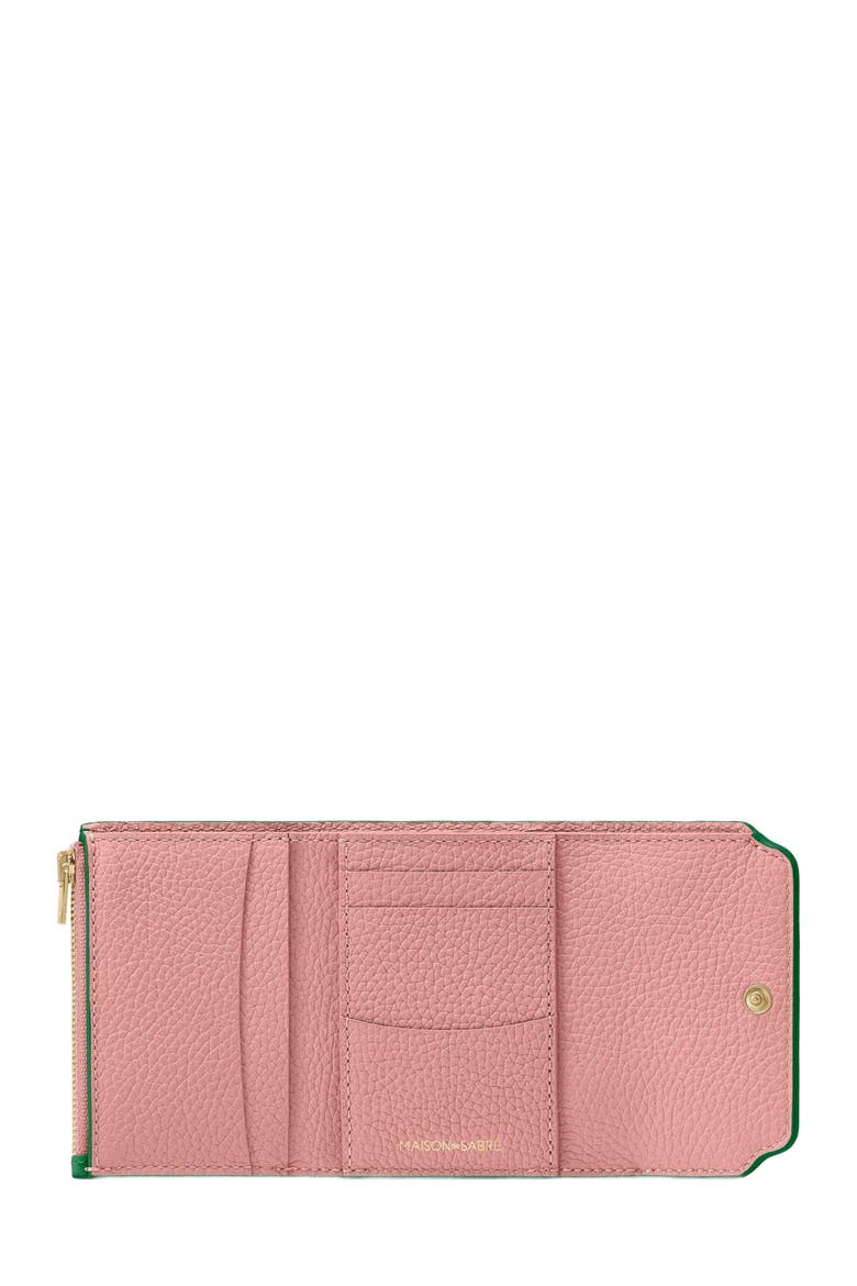 Leather Trifold Wallet, Alternate, color, Emerald Lily