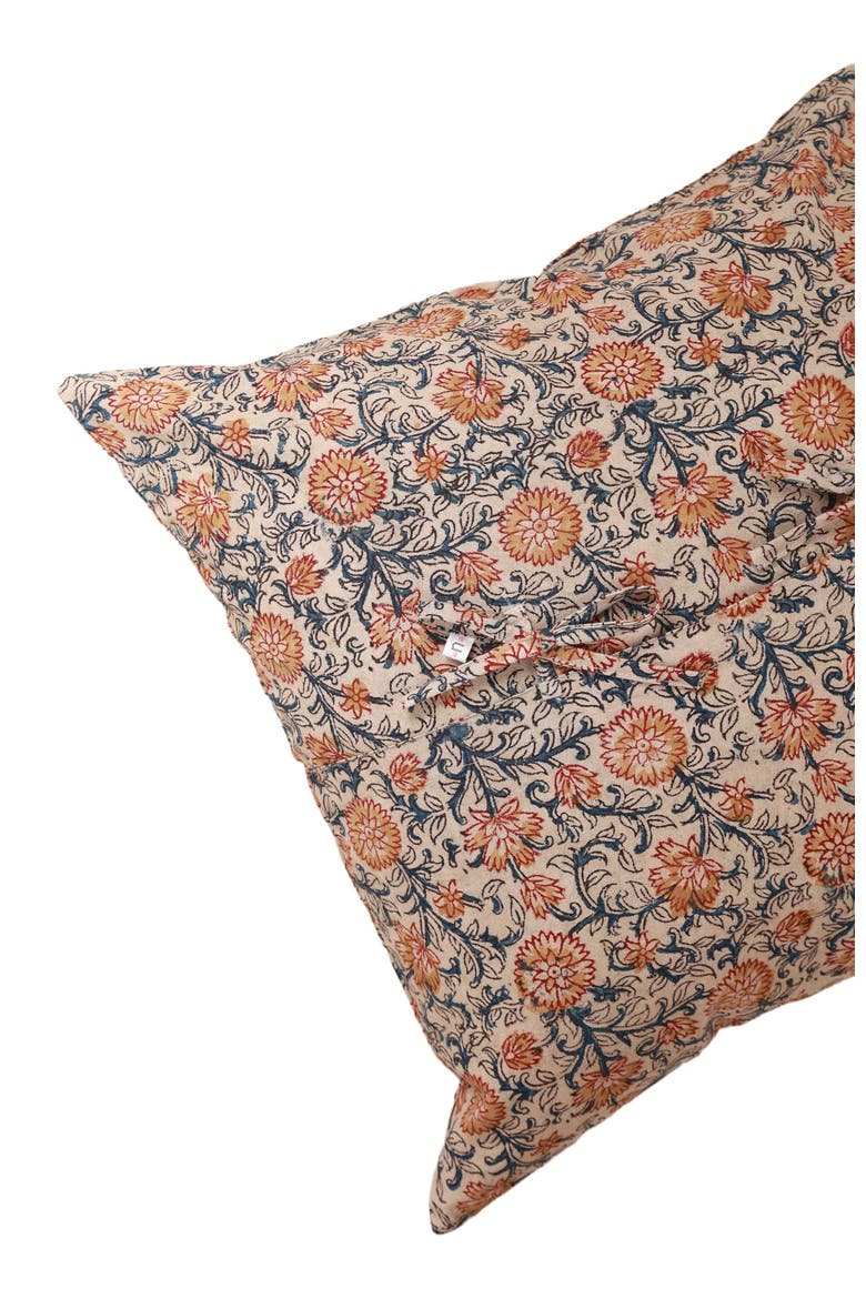 Sunset Horizon Kalamkari Handcrafted Pillow - Cover, Alternate, color, Multi-colored Foral Pattern