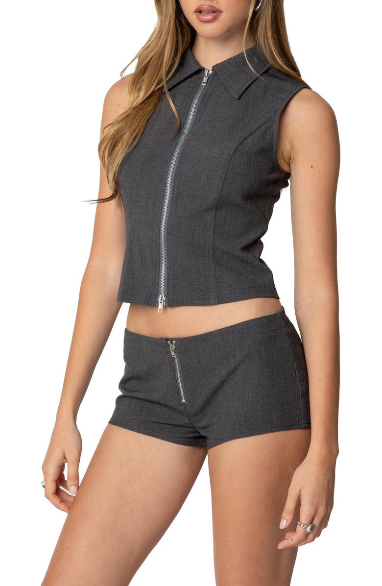 EDIKTED Allie Sleeveless Zip-Up Top, Alternate, color, Dark-Gray