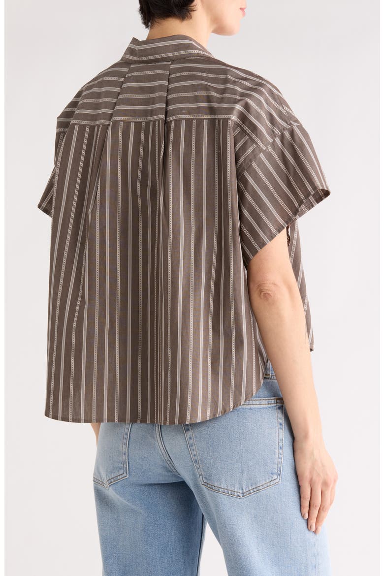 Maura Stripe Button-Up Shirt, Alternate, color, BROWN STRIPE