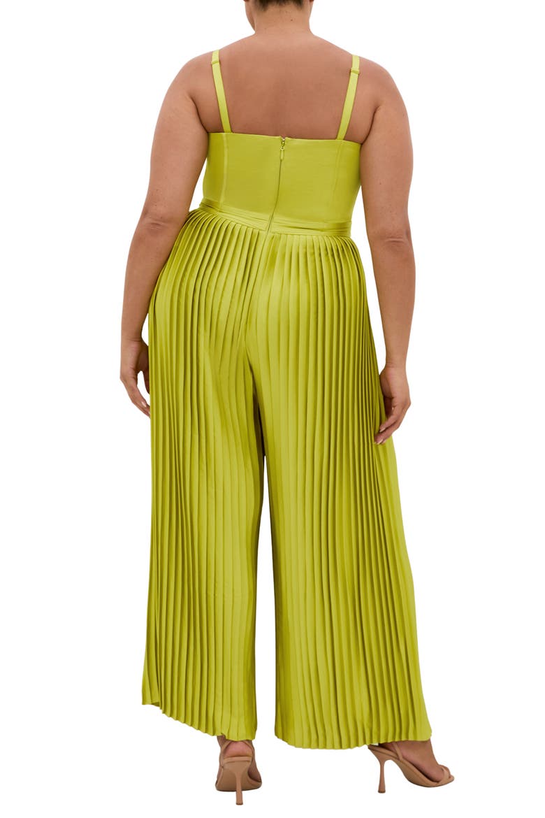 Pleated Satin Jumpsuit, Alternate, color, CHARTREUSE