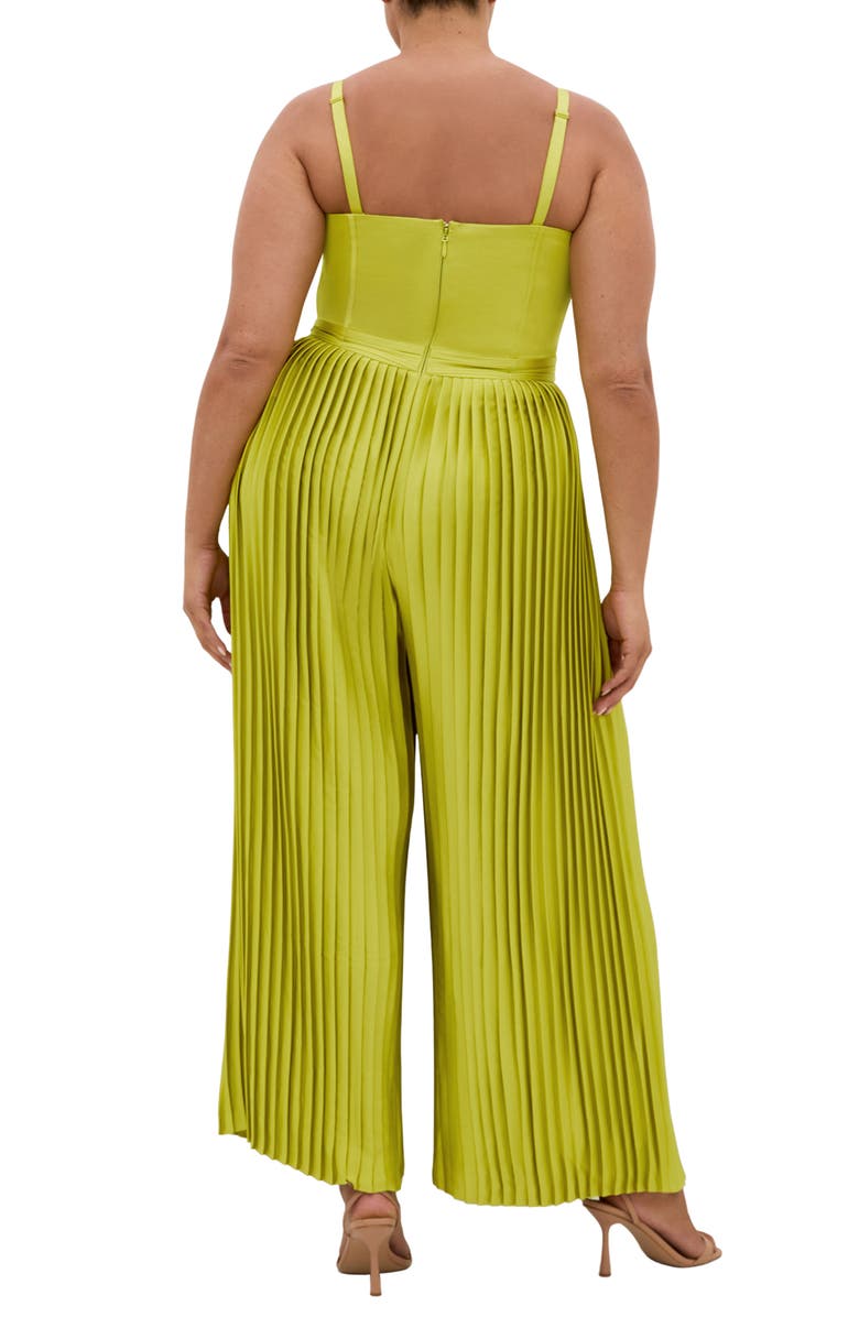City Chic Pleated Satin Jumpsuit, Alternate, color, Chartreuse