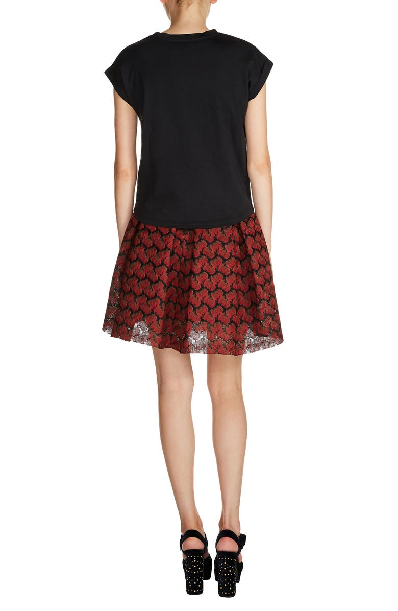 maje Pleated Lace Skirt, Alternate, color, Red