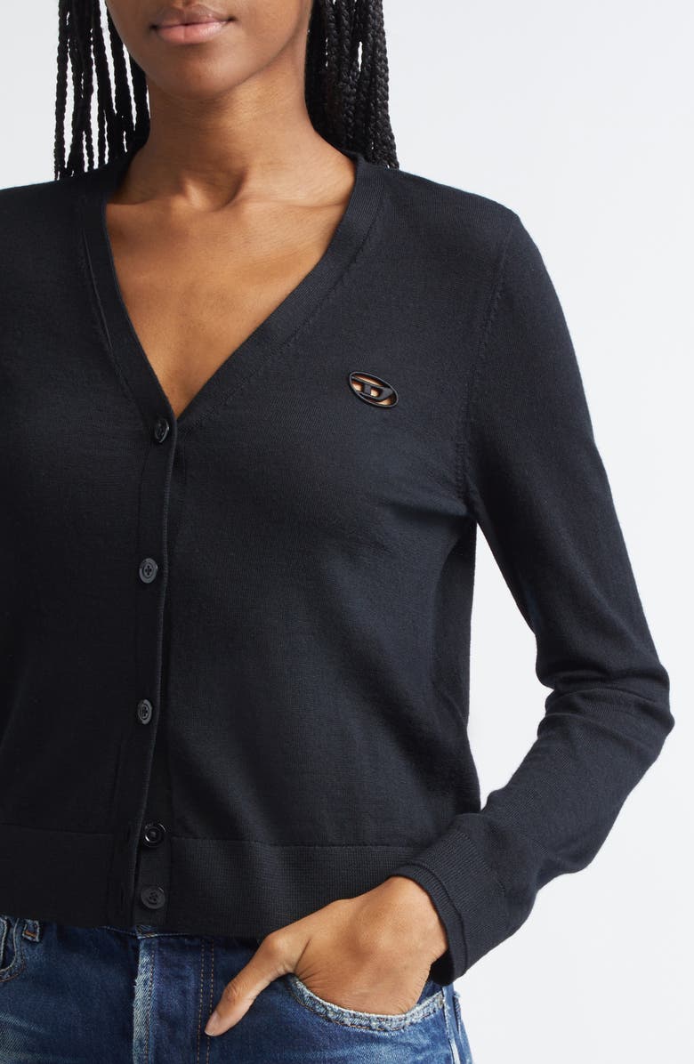 DIESEL<sup>®</sup> M-Alima Oval D Logo Wool Cardigan, Alternate, color, Deep/Black