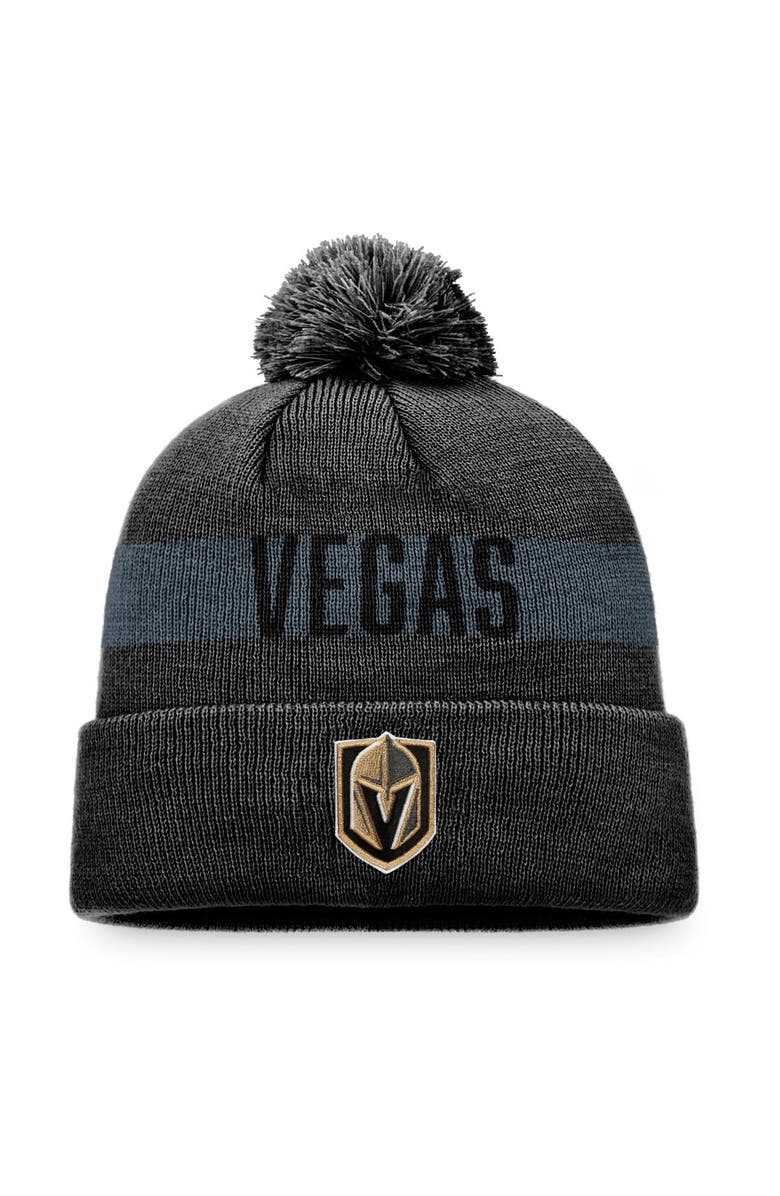 FANATICS Men's Fanatics Branded Charcoal Vegas Golden Knights Fundamental Patch Cuffed Knit Hat with Pom, Main, color, Charcoal