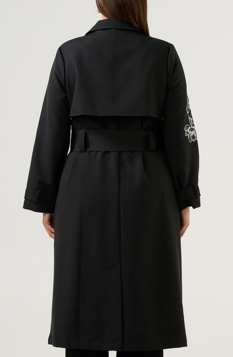 Estelle Monet Embroidered Double Breasted Trench Coat, Alternate, color, Black/ Cream
