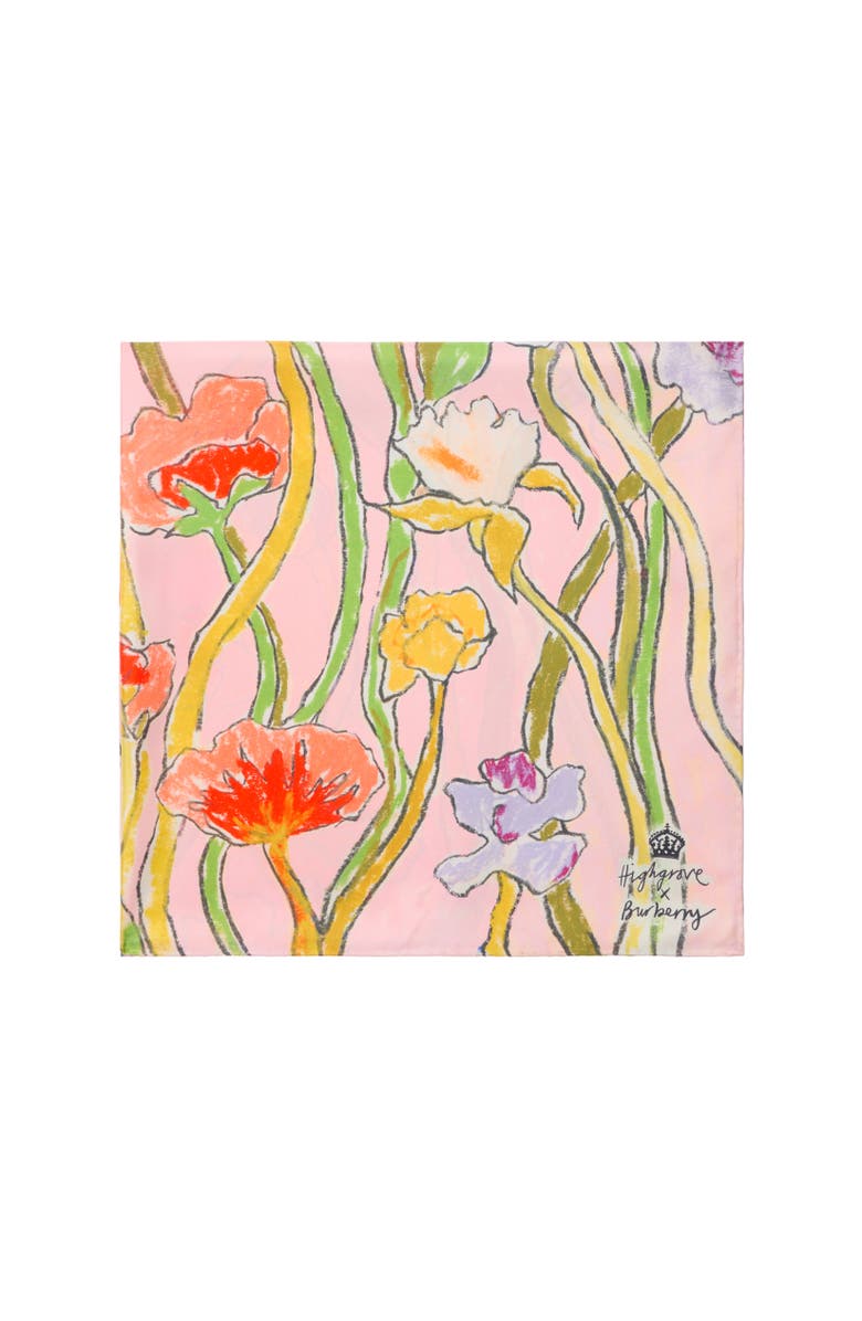 Burberry Highgrove Cascading Flowers Silk Scarf, Alternate, color, Pink