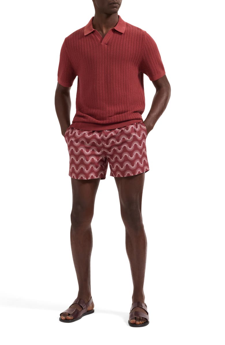 Bugatchi Cruz Print Swim Trunks, Alternate, color, Rio Red