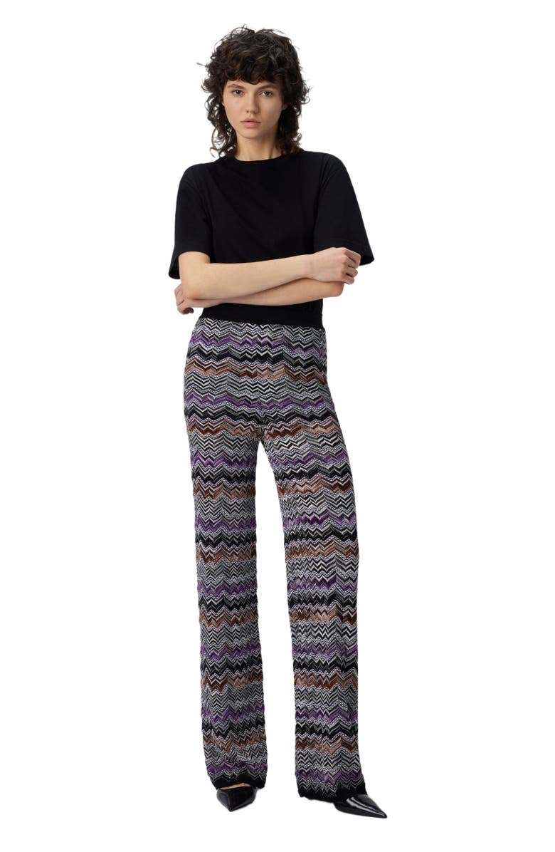 Missoni Straight Long Pants In English Rib Knit, Alternate, color, Multicoloured