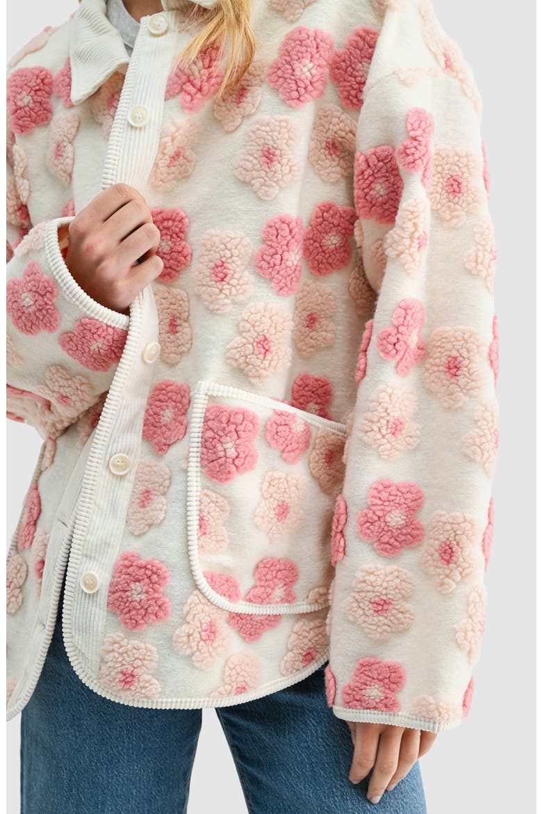 Floral High Pile Fleece Jacket, Alternate, color, CREAM PINK